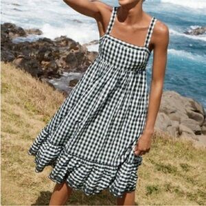 J. Crew Back & White Gingham Midi, Cross-back Dress w/ Pockets; Size 2